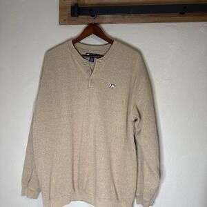 VTG Big Dogs Sweater‎ Henley Style Waffle Knit Thermal Embroider Men's Size XL